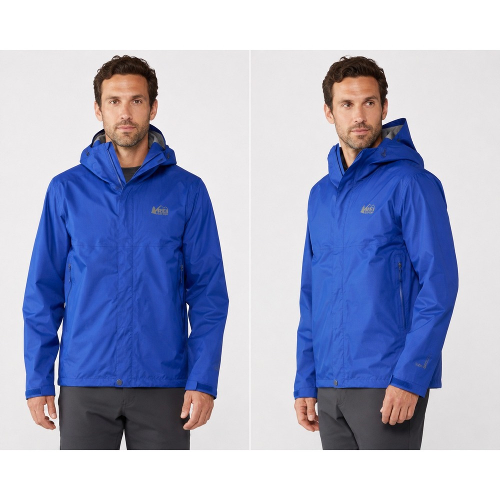 REI Co-op Peak 2.5L Rain Jacket Mens L Blue Waterproof Hooded Windbreaker Hiking